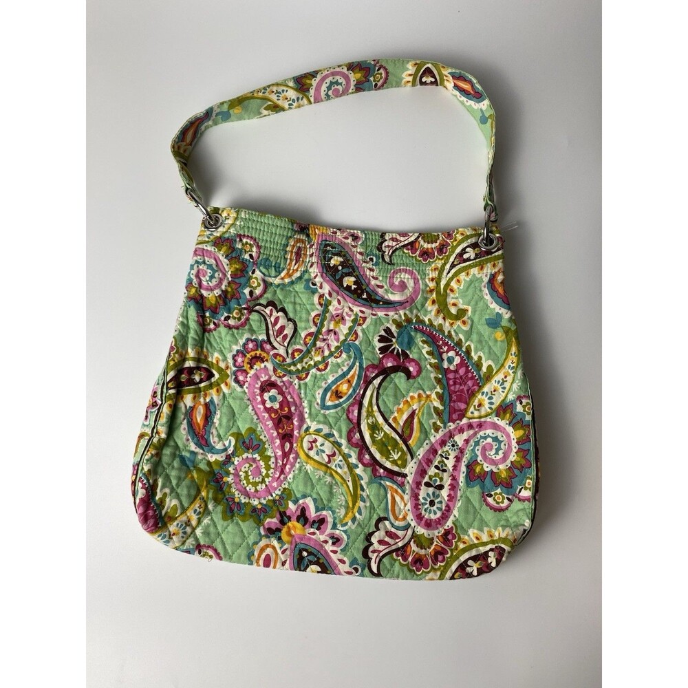 Vera Bradley Shoulder Purse Green Pink Paisley Handbag Magnetic Clasp